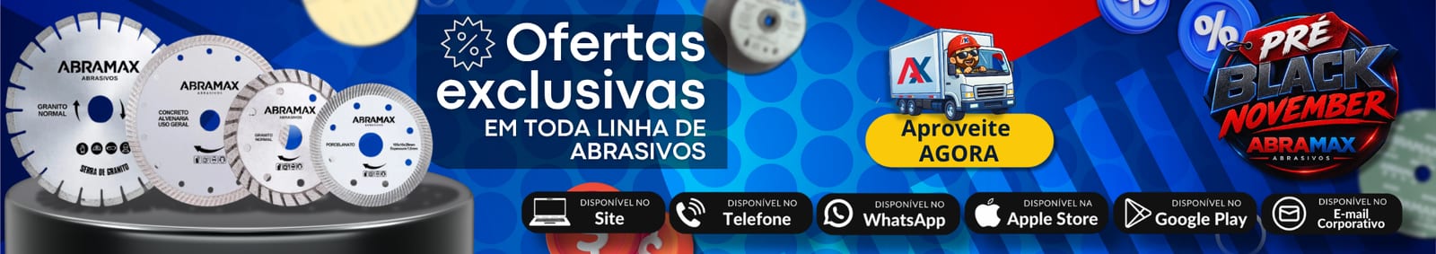 Banner institucional da linha de abrasivos diamantados Abramax