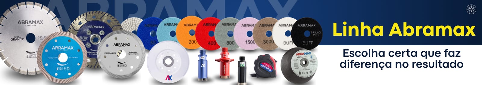 Banner de linha de produtos Abramax para corte e desbaste